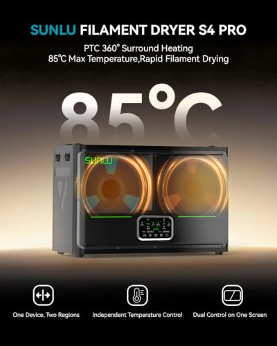SUNLU 3D Printer Filament Dryer S4 Pro,Dual-Zone Temp Control,Black - color: S4 Pro Black