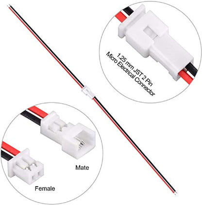 Letool 30 Pairs JST 1.25mm 2 Pin Micro Male Female Connector Plug with Red Black Wire Cable 80mm