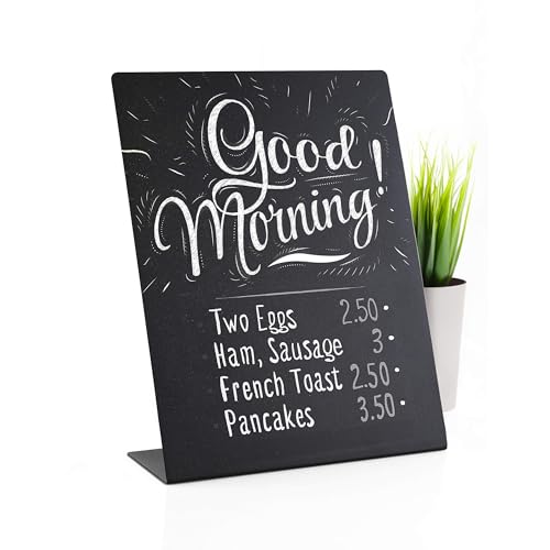 Metal Chalkboard Sign 6 x 8 inches - Food Signs for Party Buffet, Mini Chalkboard Sign, Food Display Card, Kitchen Tabletop Chalkboards, Small Standing Menu Boards for Wedding - color: Black 6 X 8 Inches
