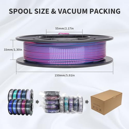 YOUSU 3D Printer Filament 1.75MM Silk PLA Filament Rainbow Color, 10 * 250g Pack Filament Bundle for 3D Printer. - color: 1-rainbow Color Pack