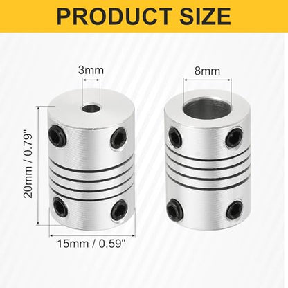uxcell 4Pcs Flexible Couplings 3mm to 8mm Aluminum Alloy Joint Connector - size: 3mm to 8mm, style: D15 x L20mm