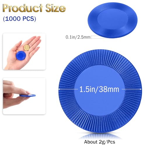 Leitee 1000 Pcs Plastic Poker Chips, 38 mm Interlocking Game Tokens, Blue - color: Blue
