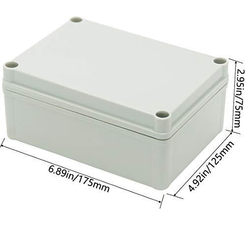 Zulkit Junction Box ABS Plastic Dustproof Waterproof IP67 Junction Boxes Universal Electrical Project Enclosure DIY Electronic Project Box Grey 6.89 x 4.92 x 2.95 inch (175 x 125 x 75 mm) - size: 6.89" x 4.92" x 2.95"