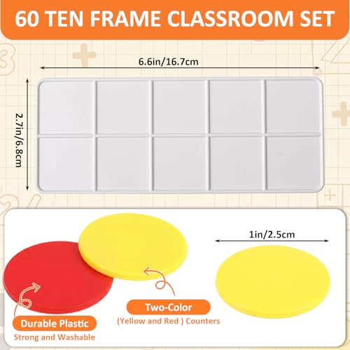 Soulchen 60 Sets Plastic Ten Frames for Kids Math, Red, Yellow Counters - color: Red,yellow