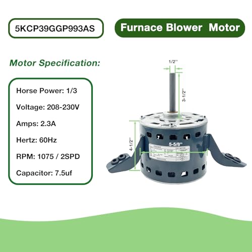 5KCP39GGP993AS Blower Motor 1/3HP 208-230V 1075RPM 2-speeds