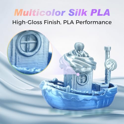 Creator Silk PLA Dual Color Filament 1.75mm +/- 0.02mm, Silver Blue Silk PLA 3D Printer Filament, Shiny and Glossy, Silk Texture, Color Changing 3D Printing Filament 1kg Spool - color: Silk Silver Blue