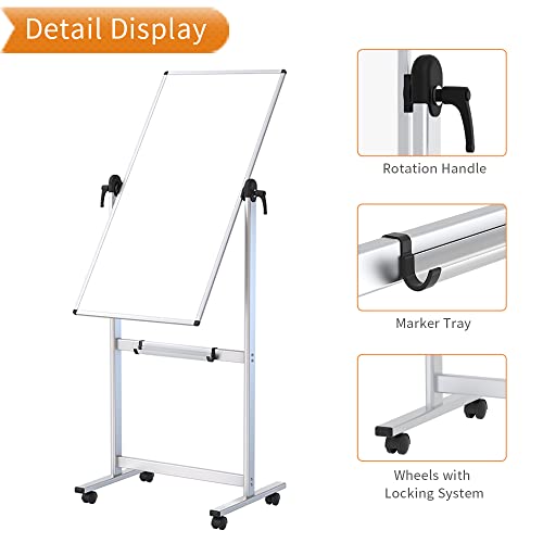 VIZ-PRO Double-Sided Magnetic Mobile Whiteboard, 48" x 24" - size: 24"W x 48"H