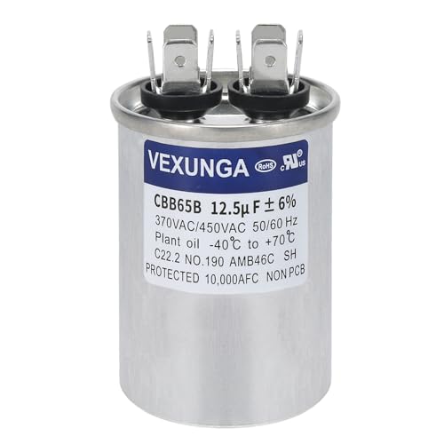 VEXUNGA 12.5uF 12.5 MFD 370VAC 440VAC 450VAC 50/60Hz CBB65B Round Run Start Capacitor for AC Unit Fan Motor Start or Pool Pump or Air Condenser Straight Cool - style: [V02] 12.5uF Round