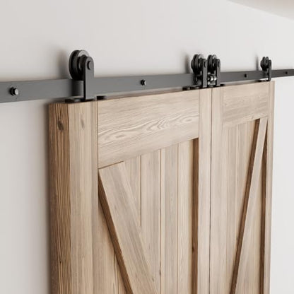 CCJH 8FT Sliding Track Double Barn Door Hardware Kit,Heavy Duty,T-Shaped Style Black - size: 8FT/96"