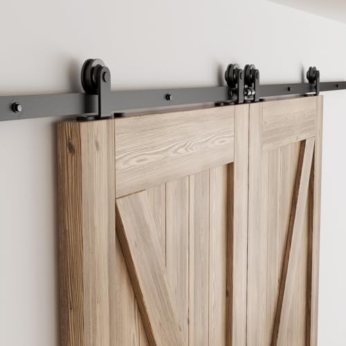 CCJH 5FT Sliding Track Double Barn Door Hardware Kit,Heavy Duty,T-Shaped Style Black - size: 5FT/60"