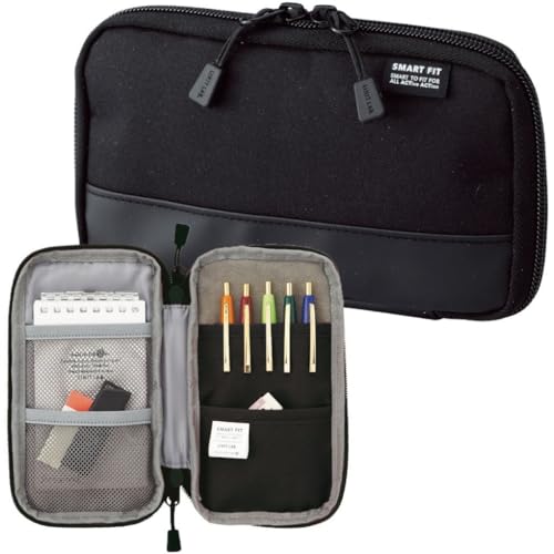 LIHITLAB Compact Pen Case, Water & Stain Repellent - color: Black, style: Compact