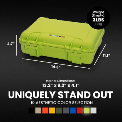 NANUK 910 Hard Case with Customizable Cubed Foam, IP67 Waterproof, Dustproof and Impact Resistant, 14.3” x 11.1” x 4.7”, Rugged Construction for Ultimate Protection, Made in Canada – Lime - color: Lime, style: Cubed Foam