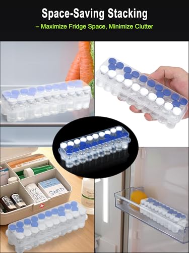 Peptide Case for Fridge 24Slot, 3ml Vial Storage Case for Refrigerator, Insulin Cooler Travel Case TSA Approved, 3ml Peptide Vial Storage Holder for Insulin, GLP-1, Peptides - Clear