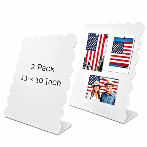 2Pack Metal White Scalloped Magnet Display Board, 13"×10" Anti-Slip Desk Magnetic Bulletin Board Decorative Tabletop Memo Photo Display Stand Small Business Supplies for Home Office Vendor Booth Class - size: 13" × 10"- w
