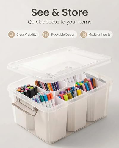 Clear Storage Box with Dividers, Plastic Organizer Box with Compartments and Secure Lid, Multi-Compartment Craft Organizer for Beads, Sewing Supplies, Jewelry, Toys and Small Parts Storage Container - color: White