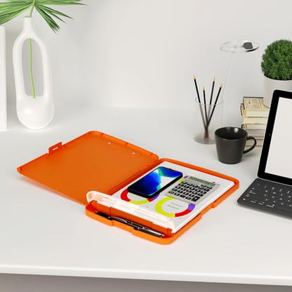 Piasoenc Clipboard with Storage, 8.5 x 11 Clip Board with Pen Holder, Orange - color: Orange
