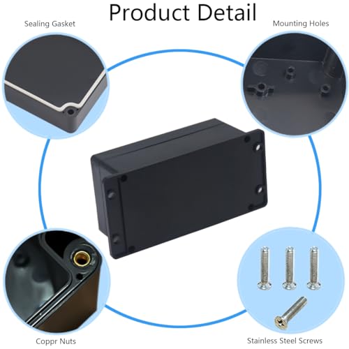 2 Pack Project Box IP65 Waterproof Junction Box ABS Plastic Black Electrical Boxes DIY Electronic Project Case Power Enclosure with Fixed Ear 6.22 x3.54 x2.36 inch(158x90x60mm) - size: 6.22"x3.54"x2.36"(2Pcs)