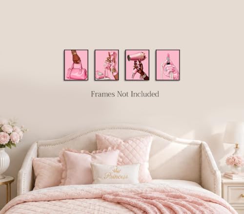 Pink Fashion Black Woman Canvas Wall Art,Pink Bathroom Decor,8x10 Inches - color: Pink Fashion Black Woman Canvas Wall Art