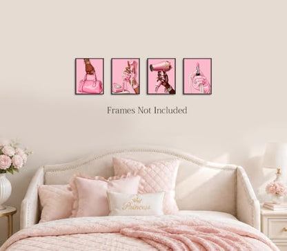 Pink Fashion Black Woman Canvas Wall Art,Pink Bathroom Decor,8x10 Inches - color: Pink Fashion Black Woman Canvas Wall Art