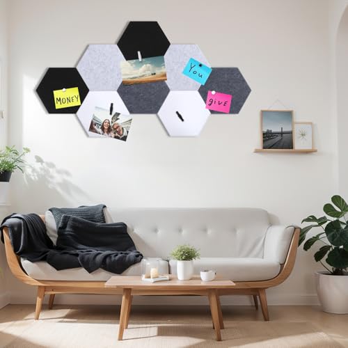 Mooliwe 8 Pcs 12 Inch Hexagon Cork Board Tiles Pins Clips, Black White - color: Black White