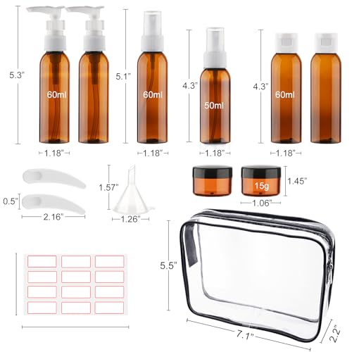 Cosywell Travel Bottles for Toiletries 14 PCS TSA Approved Toiletry Bottles - color: J-Brown-14pcs