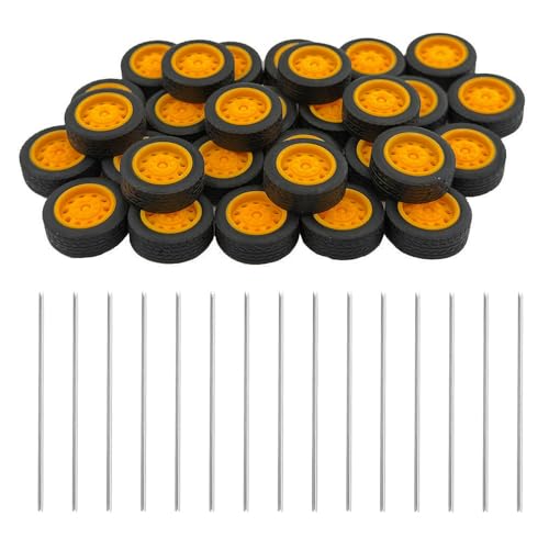 30PCS Small Toy Wheel Model Car Rubber Tire Wheel with Round Rod Shaft Axles for RC Car Truck Helicopter Airplane Robot DIY Model Toy Building Parts (2x27mm) - style: 2x27mm