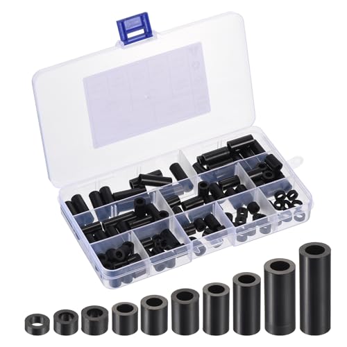PATIKIL M5 Nylon Spacer Set, 100Pcs Non-Threaded ABS Round Spacer Standoff Assortment Electrical Outlet Spacers for PCB Motherboard, Circuit Board, Switch and Receptacle, Black - color: Black, size: M5
