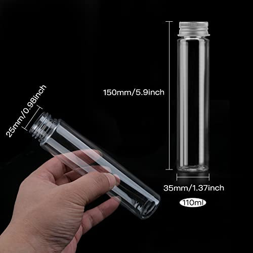 110 ml Clear Test Tube,36 Pack Clear Plastic Test Tubes Candy Tube Transparent Test Tubes with Cap,Flat Bottomed Plastic Tubes Bath Salt Container,3.7 OZ (Silver Cap)