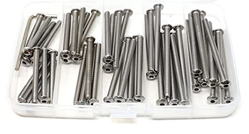 iexcell 50 Pcs M4 x 40/45/50/55/60 Stainless Steel 304 Hex Socket Button Head Cap Screws Bolts Assortment Kit - size: M4 x 40/45/50/55/60mm