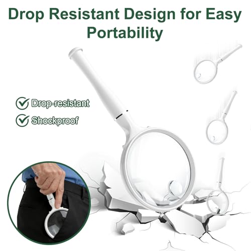 10X 30X Magnifying Glass, 90MM Anti-Glare Acrylic Lens, Handheld Reading Magnifier for Elderly and Fine Craft Observation - color: White