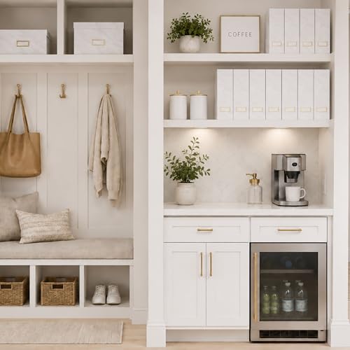 BLU MONACO Set of 4 Magazine Holders | White Marble Design with Gold Label Holders | Foldable File Organizer Boxes for Desk, Office & Classroom | Stylish Paper & Magazine Storage - color: White Gold Marble