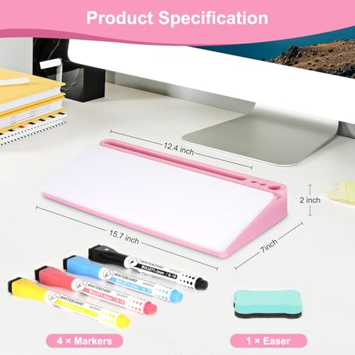 Desktop Glass Whiteboard with Storage, Desk Dry Erase White Board Pink - color: Organizer-pink