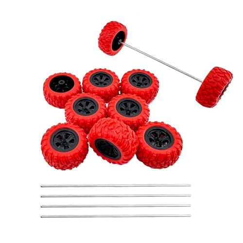 10PCS Toy Car Wheel 33mm RC Car Rubber Tire Wheel with 5PCS Shaft Round Rod Axles for RC Car Truck Robot DIY Model Toy Wheel Parts (2x33mm Red) - style: 2x33mm Red