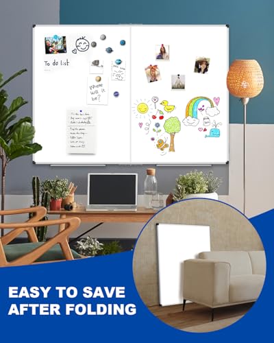 XBoard Magnetic Dry Erase Board 48 x 36 Inch, 4' x 3' Foldable White Board for Wall with Marker Tray, Silver Aluminum Frame Folding Message Presentation Board - size: 48"W x 36"H