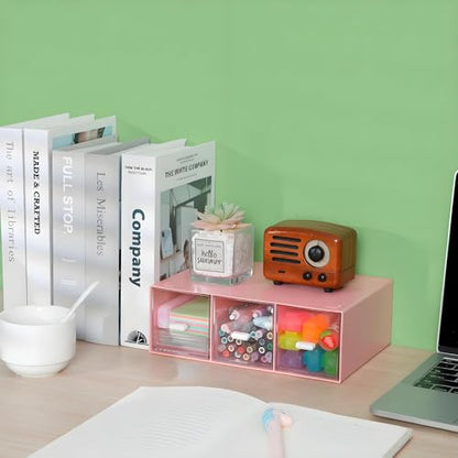 Desk Organizer 3 Drawers, Stackable Makeup Organizer, Small Toolbox - color: 1 Tall Layer & 3 Drawers, Pink