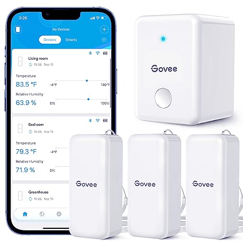 Govee Hygrometer Thermometer 3 Pack, Mini Humidity Sensor with Gateway - style: BT Gateway + 3 Sensors
