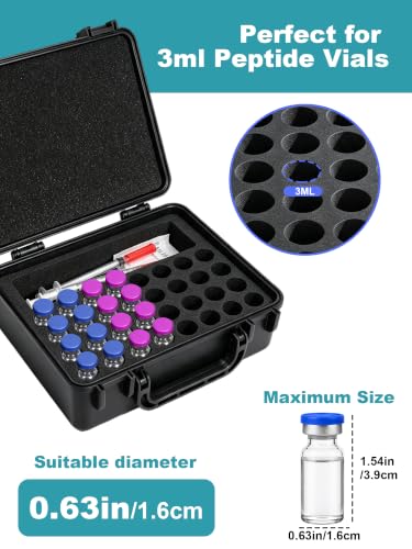3ml Vial Case, Peptide Vial Storage Case for Refrigerator, 32Slot - color: 32-shots×3ml + 1-slot×30ml + 10 Vial Caps (Black)