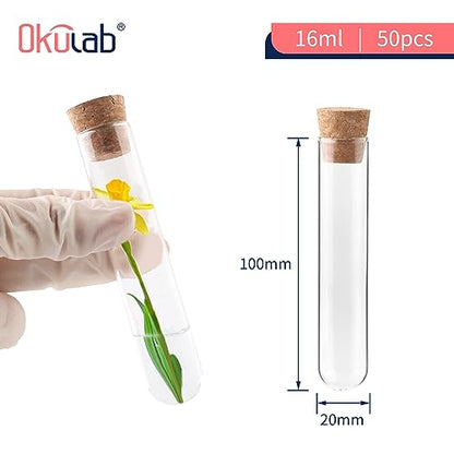Glass Test Tubes Bulk 50pcs,16ml 20x100mm Test Tube with Cap and Brush, Glass Test Tube for Scientific Plants,TTGS01A50 - style: 50pcs of 20x100mm(16ml)