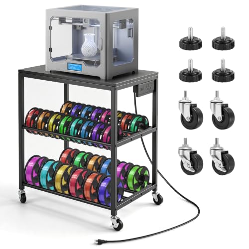 IRONWALLS 3D Printer Stand with Filament Storage & Power Outlet, 3-Tier - color: Black