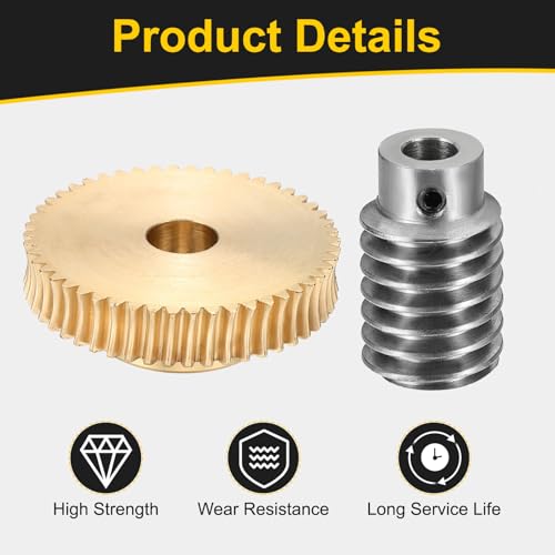 uxcell Worm Gear Set Right Rotation 50T 1 Module 50:1 Reduction Rate - size: Gear-12mm, Worm-5mm Bore, style: 1M-50T