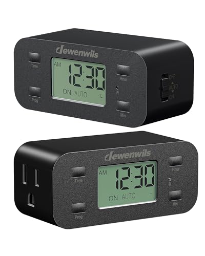 DEWENWILS Indoor 24 Hour Programmable Digital Timer Outlet, 1 Outlet,2 Pack - style: Black-2PK