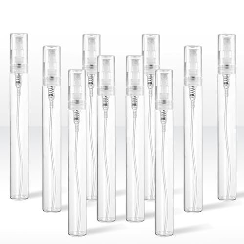 Chiallco Mini Perfume Sample Bottles, 4 ml Plastic Small Spray Bottle 10 Pack, Fine Mist, Portable Perfume Travel Refillable Bottle, Upgraded atomizer sprayer, Clear - style: 4ML