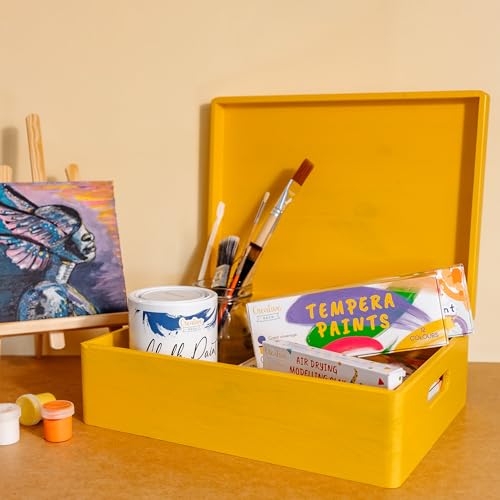 Creative Deco XL Yellow Wooden Box Storage with Hinged Lid - color: Yellow, size: XL | Handles