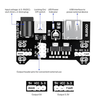 ELEGOO Upgraded Electronics Fun Kit w/Power Supply Compatible with Arduino