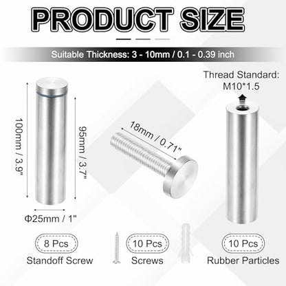 PATIKIL 1x3.9" Standoff Screws, 8 Pack Stainless Steel Stand Off Wall Mounts Wall Sign Mounting Hardware Advertising Standoff Nail for Hanging Acrylic Signs Picture Frame, Silver - size: 1x3.9"