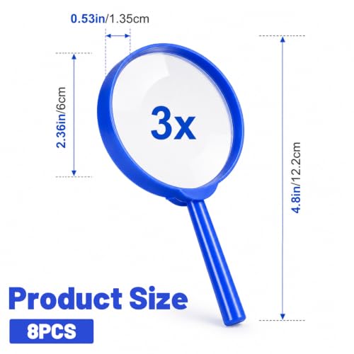 8PCS 3X Kids Magnifying Glass Small Mini Handheld Magnifier