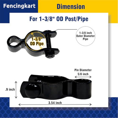Chain Link Fence Gate Post Hinge Set, 1-3/8 inch OD Pipe, Female Hinge with Bolts and Nuts, 4-Pack (Black, 1-3/8") Powder Coated - color: Black, size: 1-3/8"