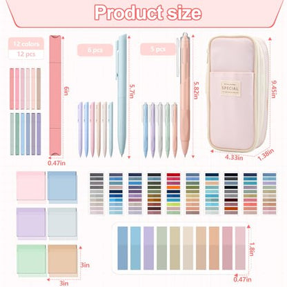 135 Pcs Book Annotation Kit with Pencil Case, 12 Pastel Highlighters, 11 Gel Pens, Fine Marker, 300 Transparent Sticky Notes, 2640 Index Tabs, Bible Study Supplies Kit(Classic,Pink) - color: Pink, style: Classic