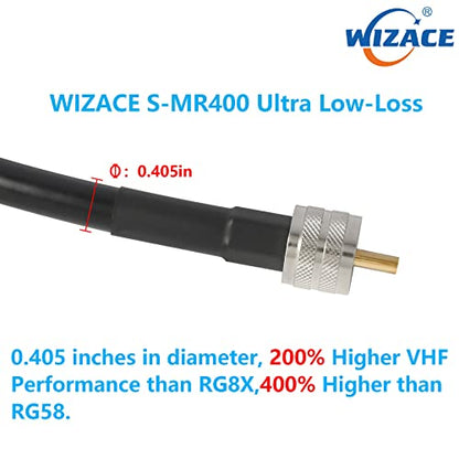 WIZACE 3ft PL-259 UHF CB Coax Cable, KMR400 PL-259 UHF Male to Female Low Loss Antenna Extension Jumper for HAM Radio, Antenna Analyzer, Dummy Load, SWR Meter - size: 3 ft - 1PCS