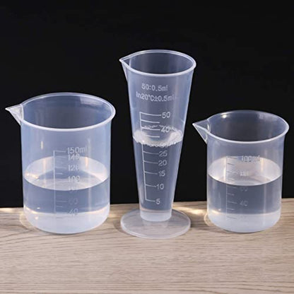 Waziaqoc 250ml-300ml Plastic Graduated Beaker, Transparent, 3 Pack - color: 3pcs, size: 250-300 ml
